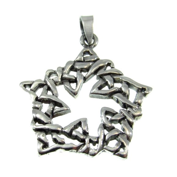 Solid 925 Sterling Silver 5 Pointed Celtic Star Pendant, Celtic Knot Pentagram - Picture 1 of 5